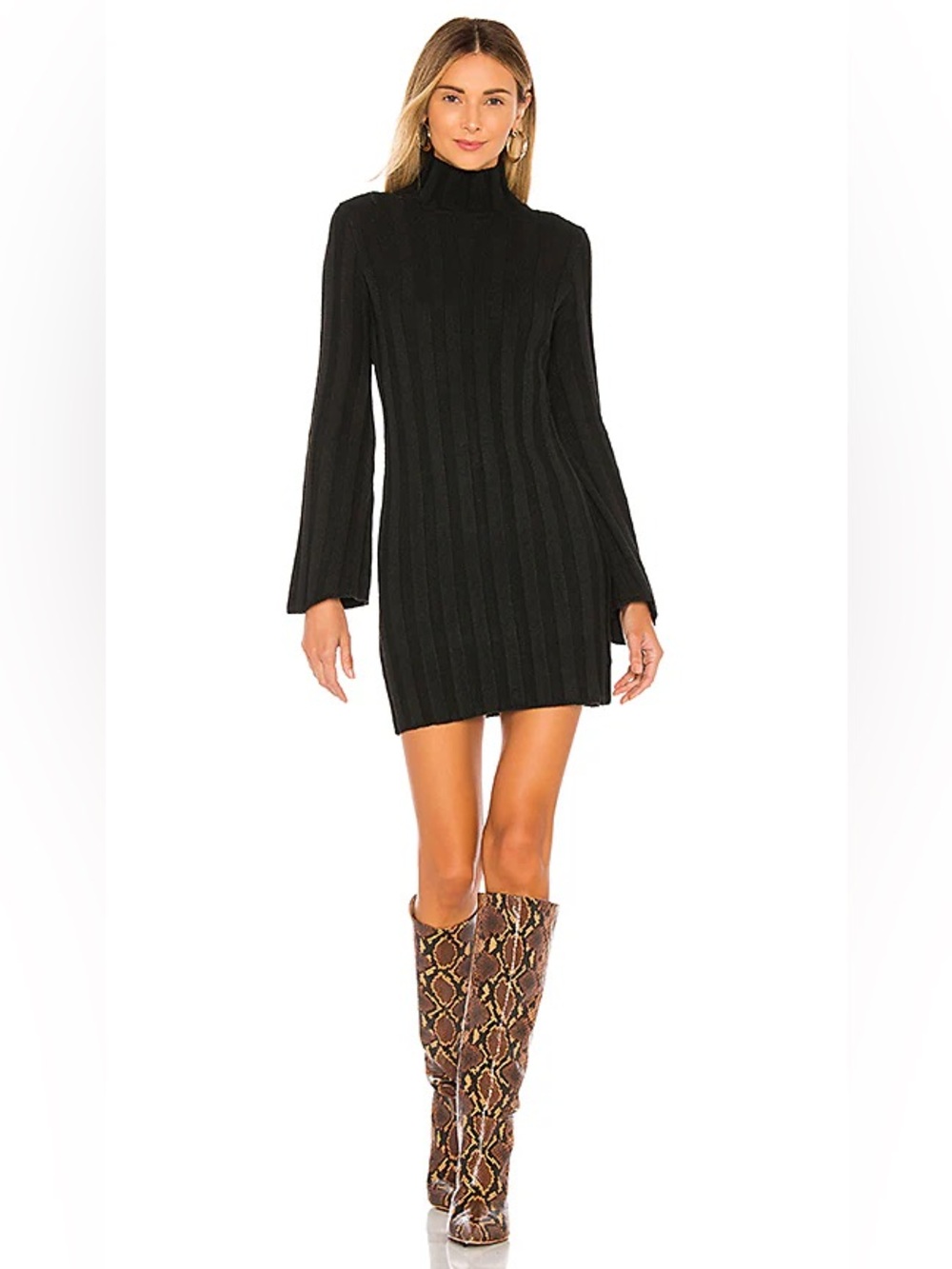 NWT Lovers and Friends Taytay Sweater Dress Black Ribbed Turtleneck Mini Small